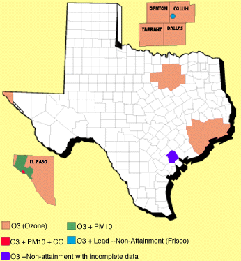 NON-ATTAINMENT AREAS IN TEXAS MAP