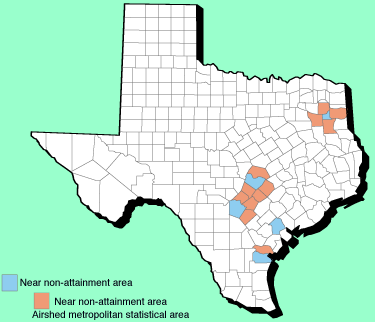 NEAR NON-ATTAINMENT AREAS IN TEXAS FOR OZONE MAP