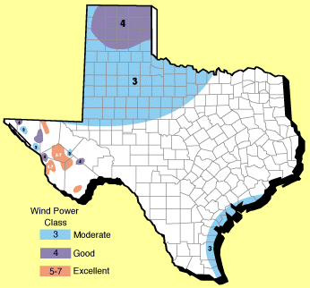 WIND RESOURCES IN TEXAS MAP